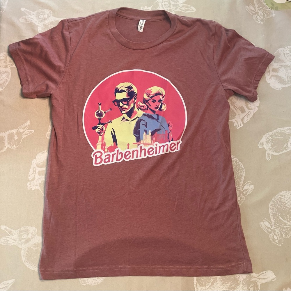 Outlash Wear T-Shirt Barbenheimer Men’s Pink Graphic Design Size M Trendy Tee